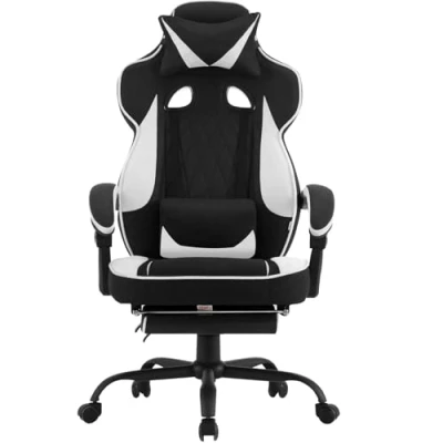 Afbeelding van WOLTU GS03sw Gamingstoel met pocketveringkussen, ergonomisch, brede zitting, voetensteun, bureaustoel, gamingstoel, 150 kg belastbaar, computerstoel, draaibaar, Leathaire stof, zwart + wit