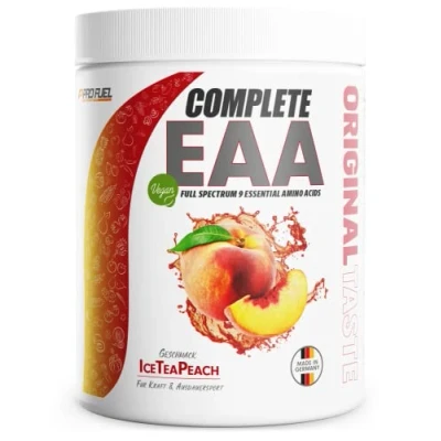 Afbeelding van EAA poeder 500g ICE TEA PEACH 12.500 mg essentiële aminozuren ongelooflijk lekker en verfrissend compleet met alle 9 EAA&#039;s incl. histidine vegan
