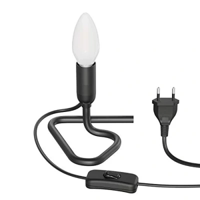 Afbeelding van ledscom.de Tafellamp TRIN zwart met stekker en schakelaar incl. E14 lamp 424lm gematteerd warm wit