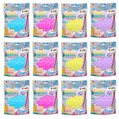 Afbeelding van CRAZE Fluffy Mellow slijm, 12 stuks, wollig, zacht en gemakkelijk uit te rekken, stressverminderend speelgoed, 25 g zak, knutselset voor kinderen, 4 kleuren