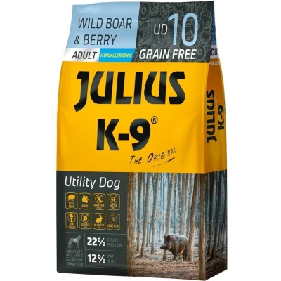 Afbeelding van Julius K9 Graanvrij en hypoallergeen hondenvoer hondenbrokken op everzwijn/lam/rund &amp; aardappel basis voor volwassen honden van kleine rassen 10kg