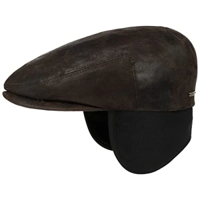 Afbeelding van Stetson Kent Pigskin Pet met Oorbescherming Heren Made in the EU leren cap flat hat oor bescherming klep oorflappen voering voor Herfst/Winter XL (60 61 cm) donkerbruin