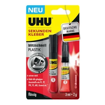 Afbeelding van UHU secondelijm bliksemsnel plastic, bliksemsnelle 2 fasen voor het lijmen van alle gangbare kunststoffen, g + 3 ml