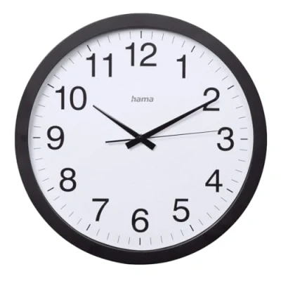 Afbeelding van Hama Wandklok Aruba (zonder tikkende geluiden, kwartsklok geluidsarm, Ø 40cm, grote wijzerplaat, analoge klok, met uur , minuten en secondewijzer, glazen afdekking, incl. batterij) zwart