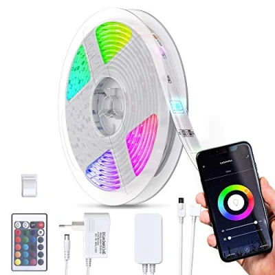 Afbeelding van B.K.Licht Smart LED Strip 5 meter dimbaar WiFi Lightstrip google home RGB wit en gekleurd licht siliconencoating met app ondersteuning zelfklevend incl. afstandsbediening