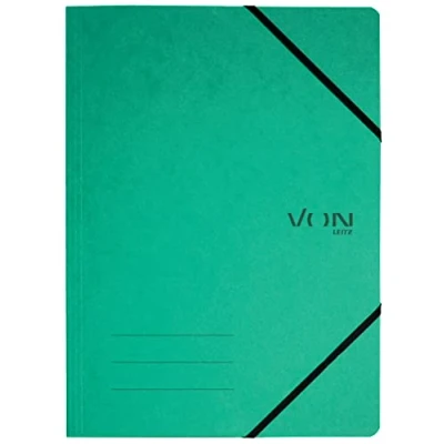Afbeelding van VON Leitz Set van 5 documentenmappen A4, met elastische bandsluiting, karton, voor 150 vel, lichte project en papieropslag, school, studie &amp; thuis, groen, 30110055