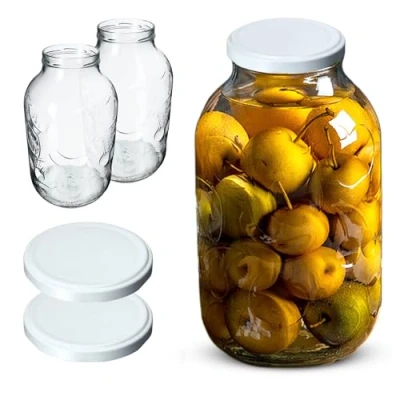 Afbeelding van KADAX Weckpotten, 5 liter, inmaakpotten voor schroefdeksel, jampot, voorraadpot, conservenglas, ronde potten (wit, 2 stuks)