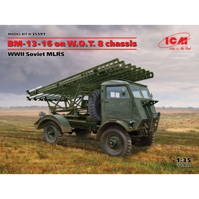 Afbeelding van 1:35 ICM 35591 BM 13 16 on W.O.T. 8 chassis WWII Soviet MLRS Plastic Modelbouwpakket