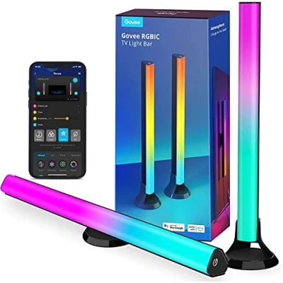 Afbeelding van Govee RGBIC Led lichtbar, tv achtergrondverlichting voor 45 70 inch, 3 plaatsingsopties, werkt met Alexa en Google Assistant, bestuurbaar via app besturingsbox pc gaming decoratie, zwart