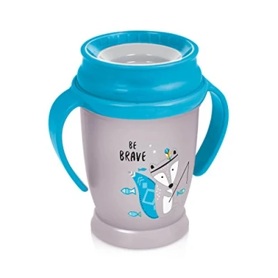 Afbeelding van LOVI drinkbeker met handvat 360 drinkrand 12+ maanden 250 ml Antibiotische SteriTouch bescherming lekvrije afdichtende siliconen schijf Makkelijk te wassen Indian Summer blauw
