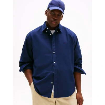 Afbeelding van Tommy Hilfiger solid Heritage Oxford Overhemd, Heren, Maat: 4XL, Preppy navy/desert sky