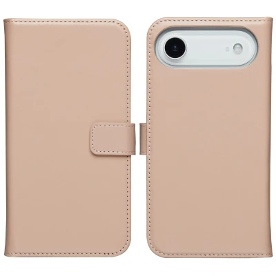 Afbeelding van Apple iPhone 17 Air Hoesje Echt leder Selencia Bookcase Roze Telefoonhoesje