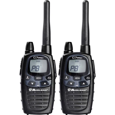 Afbeelding van Midland G7 Pro PMR+LPD radioapparatuur C1090.06 Robuust apparaat voor professioneel of privégebruik, met LCD display, inclusief dubbelstandlader en riemclips, set van 2 stuks