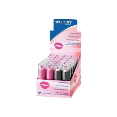 Afbeelding van Gum Westcott lipstick vorm in 2 assorti kleuren display a 24 stuks