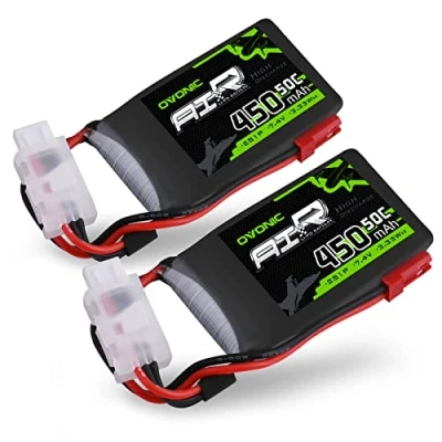 Afbeelding van OVONIC Lipo RC Batterij 2 stuks 7.4V 450mAh 50C 2S met JST Plug voor Emax Babyhawk Doinker Moskito Mico Heli 250 Helikopter Klein vliegtuig Micro FPV Racing Drone Quadcopter
