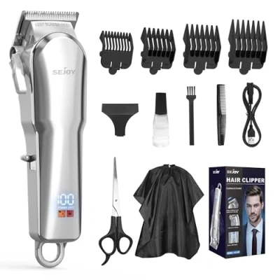 Afbeelding van Tondeuse voor mannen, draadloze kapper haarverzorgingsset, professionele tondeuse, baardtrimmer, oplaadbaar huiskapsel vrouwen, kinderen, LED display, USB oplaadbaar, goud en zilver