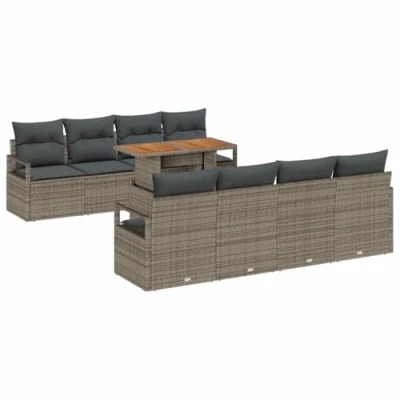 Afbeelding van vidaXL 9 delige tuin sofa set met kussens grijze poly rattan