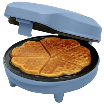 Afbeelding van Bestron Wafelijzer voor klassieke hartwafels, Wafelmaker wafels in hartvorm, met indicatielampje &amp; antiaanbaklaag, retro design, 700 Watt, kleur: Babyblauw