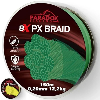 Afbeelding van Paradox Fishing Set van 8 gevlochten visdraden, 0,10 mm tot 0,28 mm, strak gevlochten, ideaal voor werpvissen (groen, camouflage, 150 m 0,20 12,2 kg)