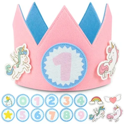 Afbeelding van eenhoorn verjaardagskroon, vervangbare cijfers 0 tot 9 &amp; themafiguren BONNYCO 1ste verjaardagsgeschenk meisjes, verjaardagshoed, verjaardag versiering, carnaval