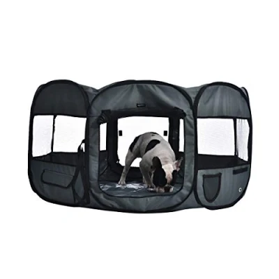 Afbeelding van Amazon Basics Dierenhok, achthoekig, draagbaar, zacht, 114 cm, grijs