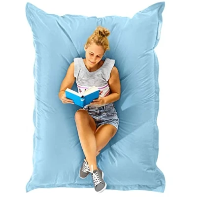 Afbeelding van Green Bean© Zitzak XXL 140x180 cm 380 liter voor kinderen &amp; volwassenen EPS korrels vulling Reuzenzitzak Groot Buitengebruik Loungekussen Weerbestendig Lounge Zitkussen Vloerkussen Lichtblauw