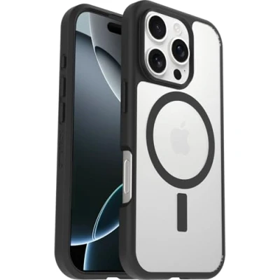 Afbeelding van OtterBox Sleek Series MagSafe Hoes voor iPhone 16 Pro, schokbestendig, valbestendig, ultradun, beschermende, getest volgens militaire standaard, Transparent/Zwart, Zonder Verpakking