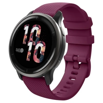 Afbeelding van MoKo Strap Compatible with Garmin Vivoactive 4S/Venu 3S/Venu 2S/Forerunner 265S/255S/255S Music/Vivomove 3S, 18mm Soft Silicone Replacement Watch Band Sport Wristband, Wine Red