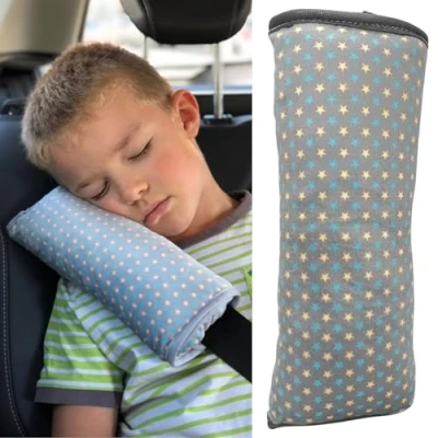 Afbeelding van HECKBO auto slaapkussen voor kinderen machine wasbaar zacht autogordelkussen, gordelbeschermer, gordelkussen, autokussen, reiskussen, vakantie 30x12cm (Star)
