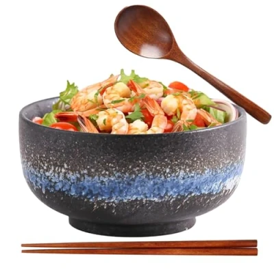 Afbeelding van Ramen kom, Bowl Set, Japanse keramiek, ramenkom met lepel, eetstokjes, ramenkom, soepkommen, porselein, slakommen
