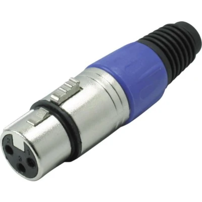 Afbeelding van XLR 3 pins (v) connector met plastic trekontlasting grijs/blauw