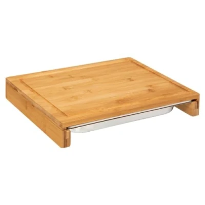 Afbeelding van Snijplank rechthoek met opvangbak 35 x 28 cm van bamboe hout Snijplanken