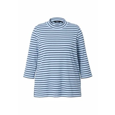 Afbeelding van Ulla Popken Striped 3/4 Sleeve Turtleneck Longsleeve, Dames, Maat: 46/48, Light blue