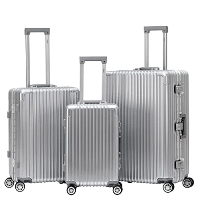 Afbeelding van Flight Knight Premium reiskoffer 8 draaiwielen ingebouwd TSA slot, lichtgewicht aluminium harde schaal, handbagage/check in bagage, zeer duurzaam goedgekeurd door meer dan 100 luchtvaartmaatschappijen, Zilver/Zilver, Cabin 21&quot;+ Medium 26&quot;