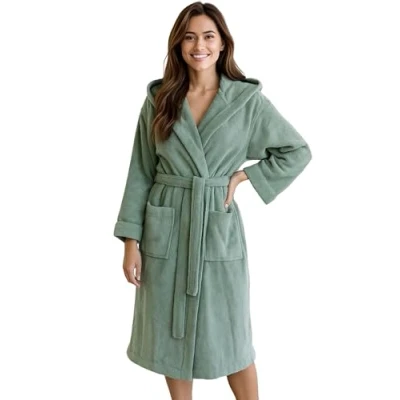 Afbeelding van Morgenstern Badjas Dames Katoen Badstof Capuchon Sauna Spa Thuis XL Groen