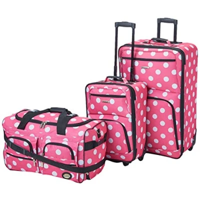 Afbeelding van Rockland 3 delige bagageset, helder, Roze stippen, Eén maat, Vara Softside Rechtopstaande Bagageset