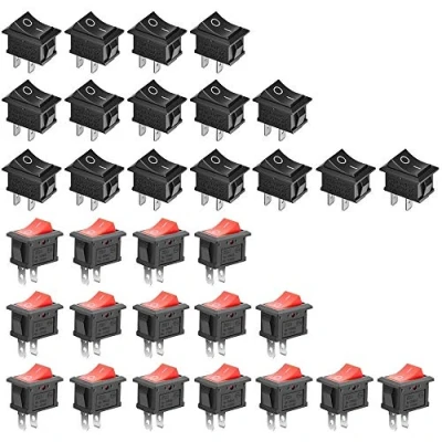 Afbeelding van GTIWUNG 32 stuks drukschakelaar AC 6 A/250 V 10 A/125 V, 2 polige boot, tuimelschakelaar, SPST aan /uitschakelaar, ON/OFF mini boat tuimelschakelaar schakelaar voor auto, huishoudelijke apparaten, rood en zwart