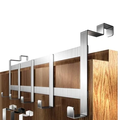 Afbeelding van 4smile deurgarderobe om op te hangen binnenkant, roestvrij staal, voor achterdeur, deur met anti slip en vilten pads, ruimtebesparende deurhaken als kledinghaak, binnen