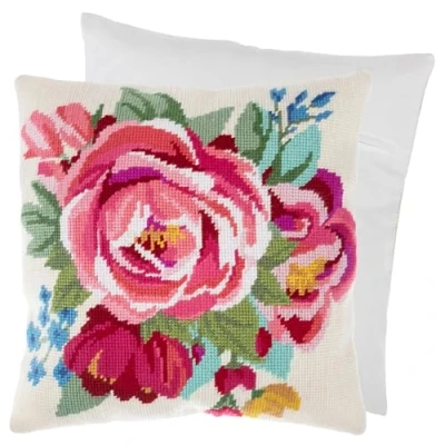 Afbeelding van Trimits Halve steek kruissteek kussen kit, terug inbegrepen, voorbedrukt canvas, garen en naald inbegrepen 40 x cm, Spring Bloom