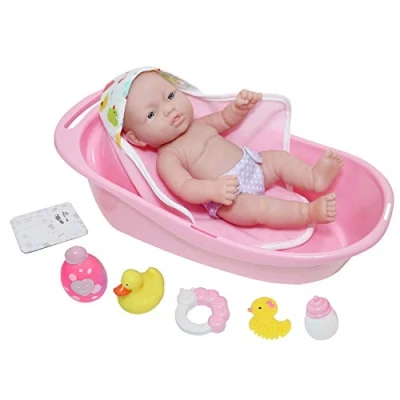 Afbeelding van JC Toys La Newborn 10 delige Layette Deluxe Badkuip Gift Set 30,5 cm Levensechte Vinyl Pasgeboren Pop met Accessoires Roze Waterdicht Leeftijd 2+