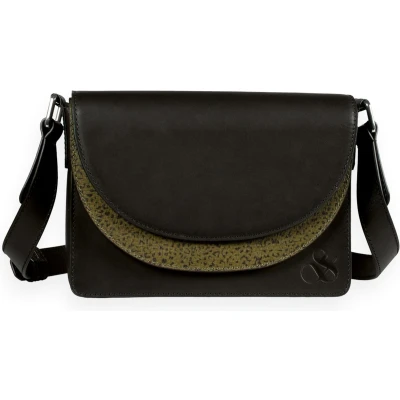 Afbeelding van SCOTCH &amp; SODA Leren Schoudertas Double Flap Printed XBody Bag Leopard Spot Green Zwart