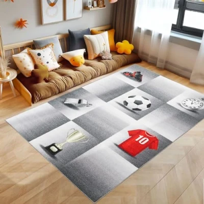 Afbeelding van Kindertapijten, voetbal ontwerp, Vloerkleed Grijs, 120 x 170 cm, Tapijten voor kinderen, kinderkamer