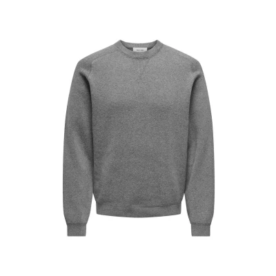 Afbeelding van ONLY &amp; SONS Grijze gebreide trui met ronde hals