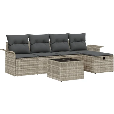 Afbeelding van vidaXL 6 delige tuinsofa set met kussens in lichtgrijs poly rattan