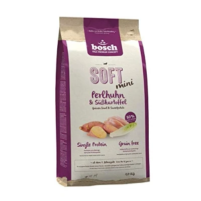 Afbeelding van Bosch HPC Soft Mini parelhoen en zoete aardappel, halfvochtig hondenvoer voor volwassen honden van kleine rassen, enkele proteïne, grain vrij, 1 x kg