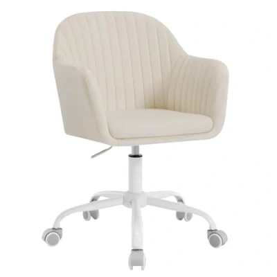 Afbeelding van WOLTU Bureaustoel, ergonomisch, thuiskantoorstoel, in hoogte verstelbaar, make upstoel met armleuningen, draaistoel opgerolde wielen, fluwelen stoel, metalen frame, 150 kg belastbaar, beige, BS166
