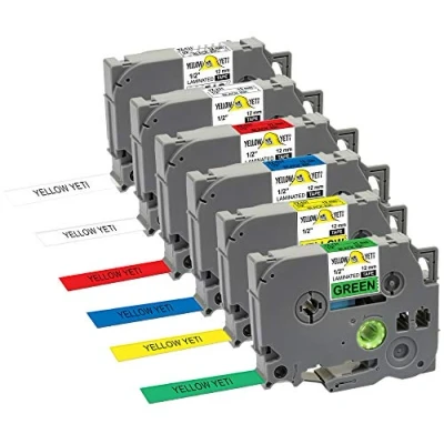Afbeelding van Yellow Yeti 6 stuks TZe 131 231 431 531 631 731 12mm x 8m Gelamineerde Tape Cassettes Compatibel met Brother P Touch GL H100 PT 1000 1005 D400 D450VP (Zwart op Transparant/Wit/Rood/Blauw/Geel/Groen)
