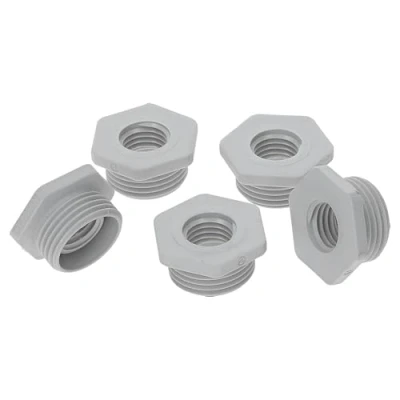 Afbeelding van Kalitec G6201200 reductie M20/M12 kunststof lichtgrijs, verloopstuk kabelschroefverbinding zeskant, M12 binnendraad, M20 buitendraad, IP68, 5 stuks