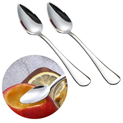 Afbeelding van grapefruitlepel, roestvrij staal, 2 stuks, dessertlepel, vaatwasmachinebestendig, gepolijst staal