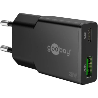 Afbeelding van Goobay USB C™ PD GaN Dual Fast Charger Slim (20 W) black